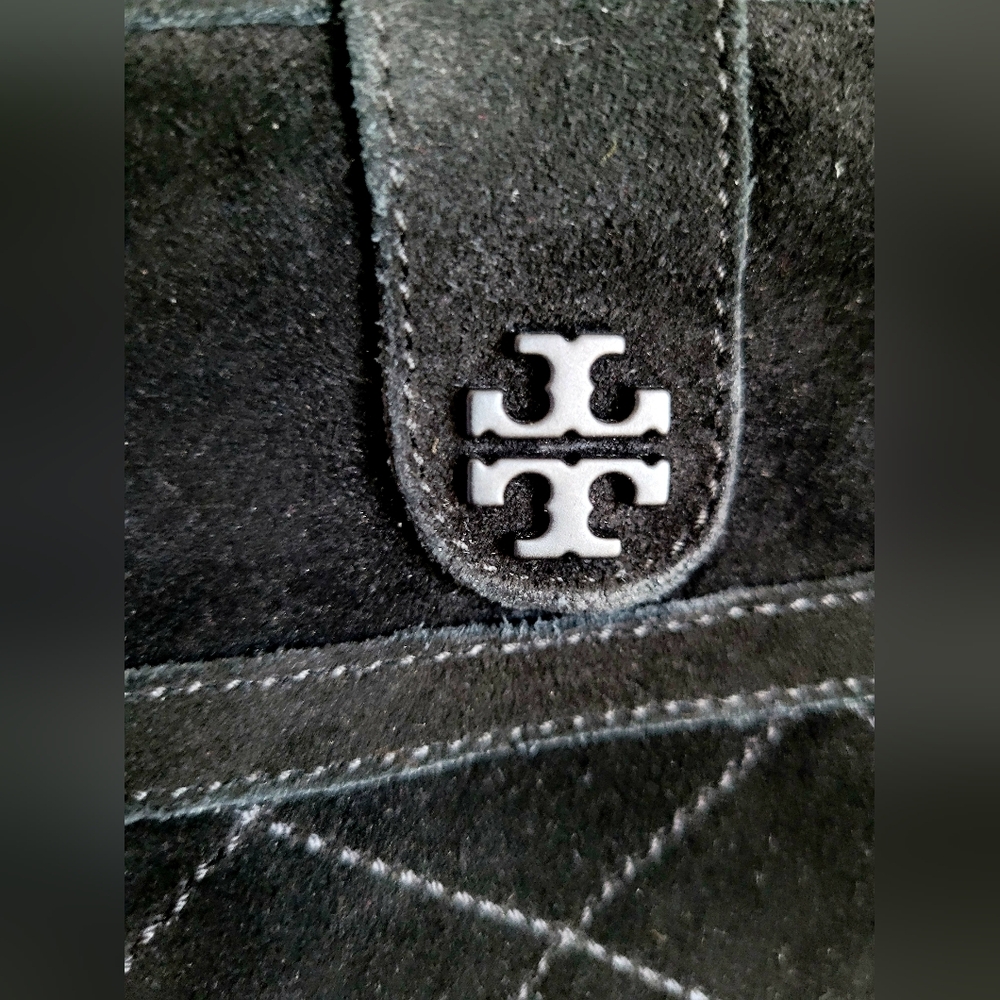$325 Tory Burch Alana Genuine Suede Shearling Boots Split Pull On Black US6 - Picture 4 of 16
